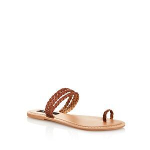 AQUA Womens Brown Braided Slay Open Toe Slip On Leather Gladiator Sandles 7